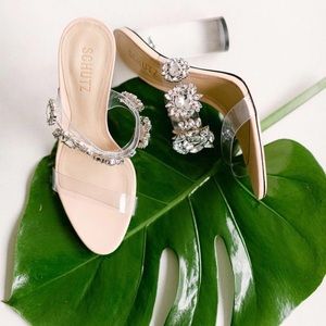 Blanck Clear slide sandals with crystals heels